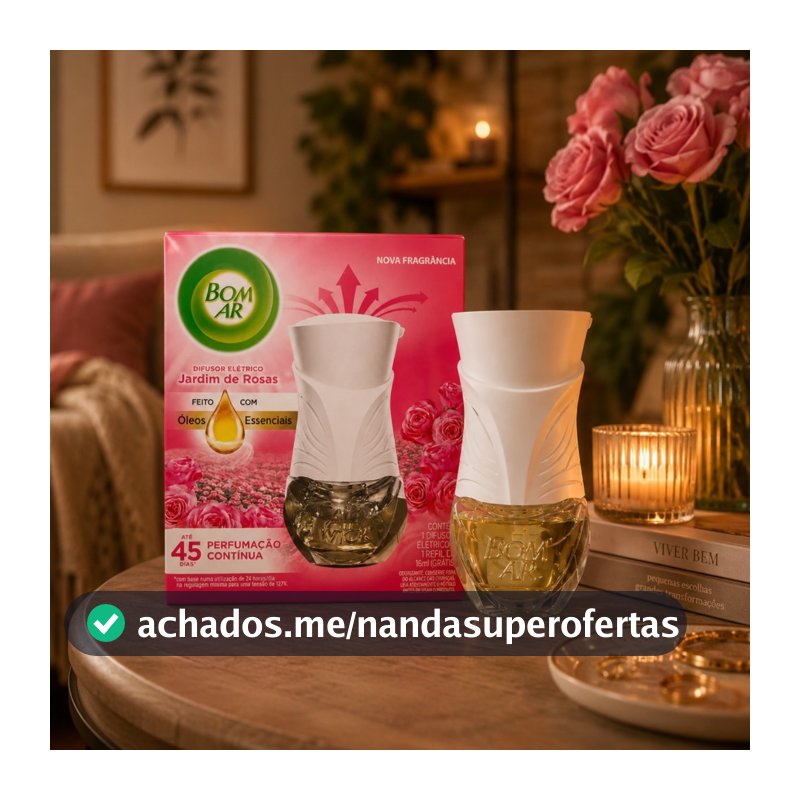 Aparelho + Refil Bom Ar Difusor Elétrico Jardim de Rosas - cheirinho de casa, aromatizador