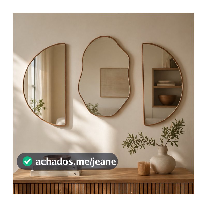 Kit Combo Espelhos Decorativos Com Moldura Em Couro Premium Reforçado - Sala Quarto Hall Banheiro