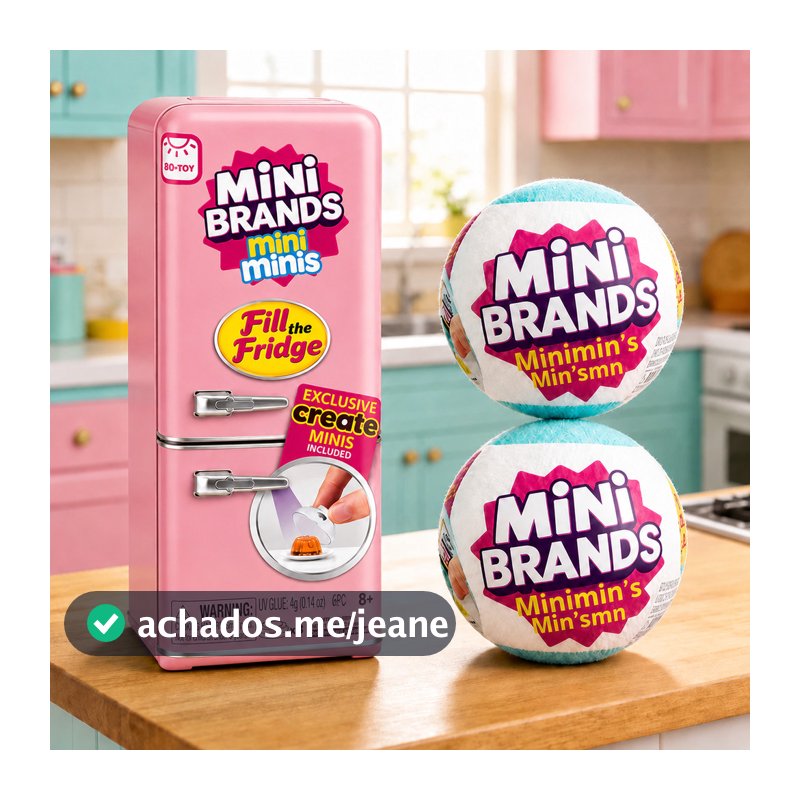 Mini Geladeira Fill The Fridge com 2 Bolas Mini Brands Surpresa Colecionável Rosa Azul ou Aleatória