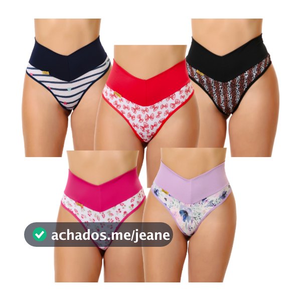 Kit 6 Calcinhas Modeladora Cós Alto Fio Dental Duplo, Cintura Alta, Tanga Confortável.