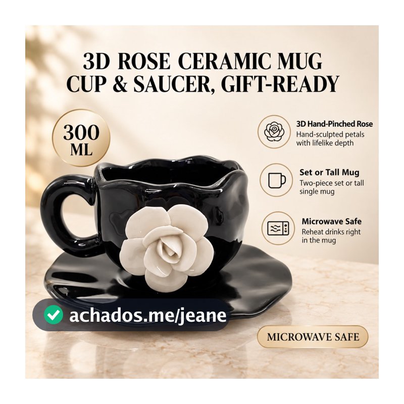 Caneca De Café De Cerâmica Rosa Branca Esculpida Em 3D Conjunto De Xícara De Chá E Pires Com Esmalte Reativo Preto Alta