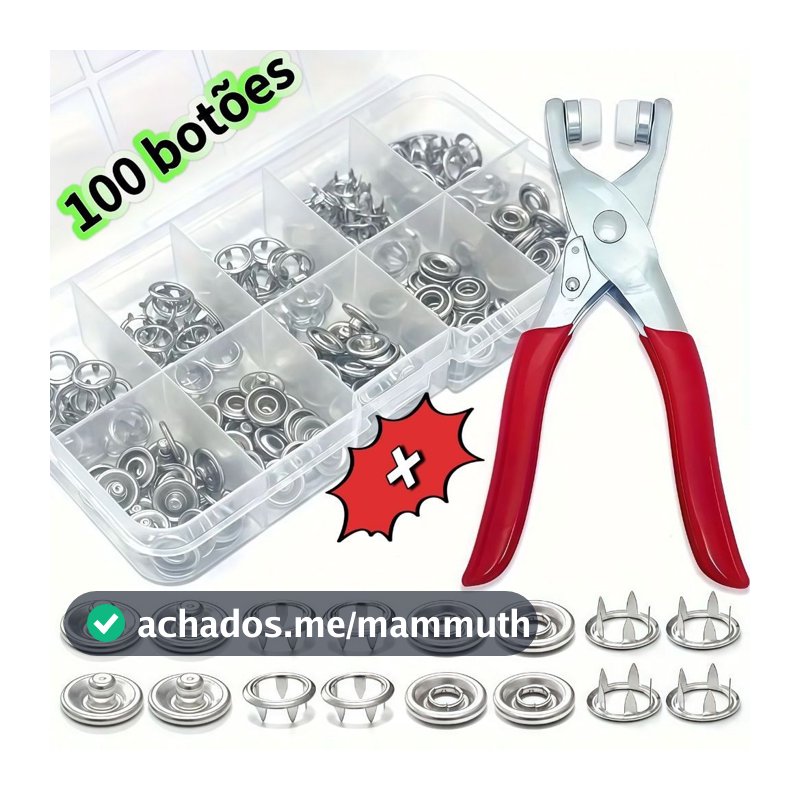 Alicate Aplicador com 100 Botões de Pressão de Metal, Kit Completo para Roupas, Costura e Artesanato