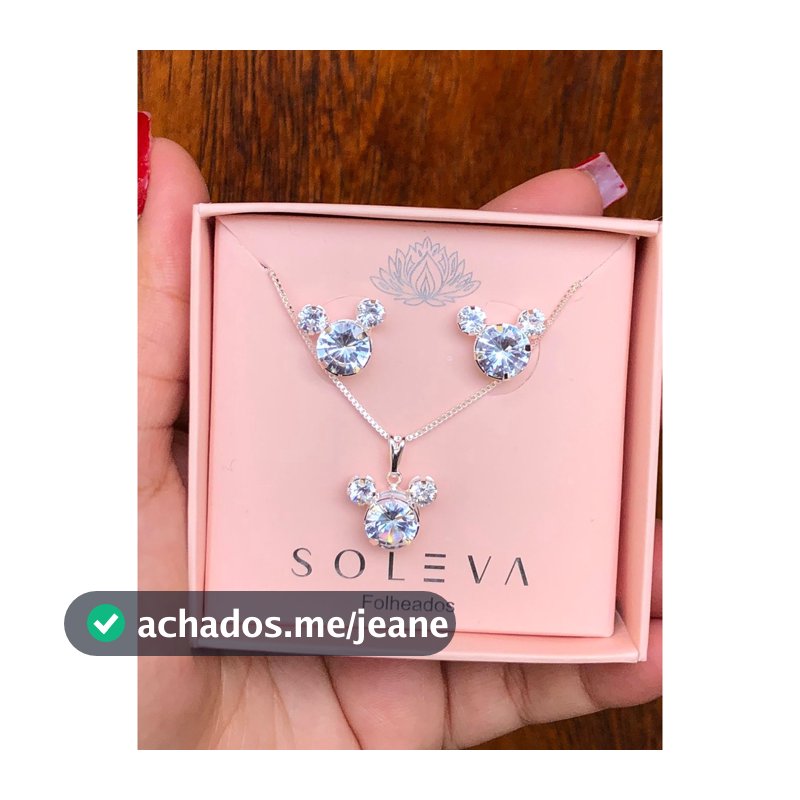 Conjunto Mickey Em Pedraria Ouro e Prata