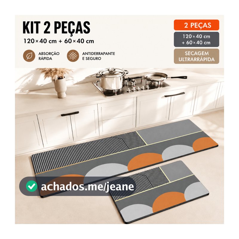 2 PCS Tapete de Cozinha de Borracha - Resistente, Antiderrapante e Fácil de Lavar, 120x40cm e 60x40cm