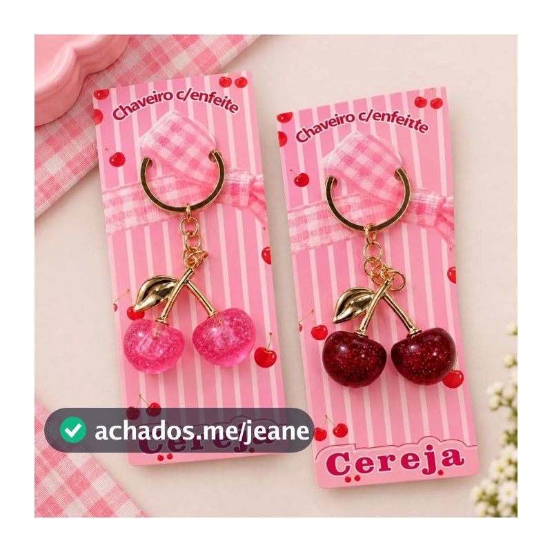 Chaveiro Charm Cereja ou Borboleta Tendência Importado Acessório para Bolsa Mochila