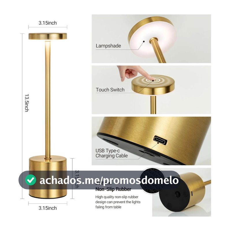Luminária De Mesa Led Touch Lâmpada de Decoração Recarregável Sem Fio Para Sala Quarto Restaurante