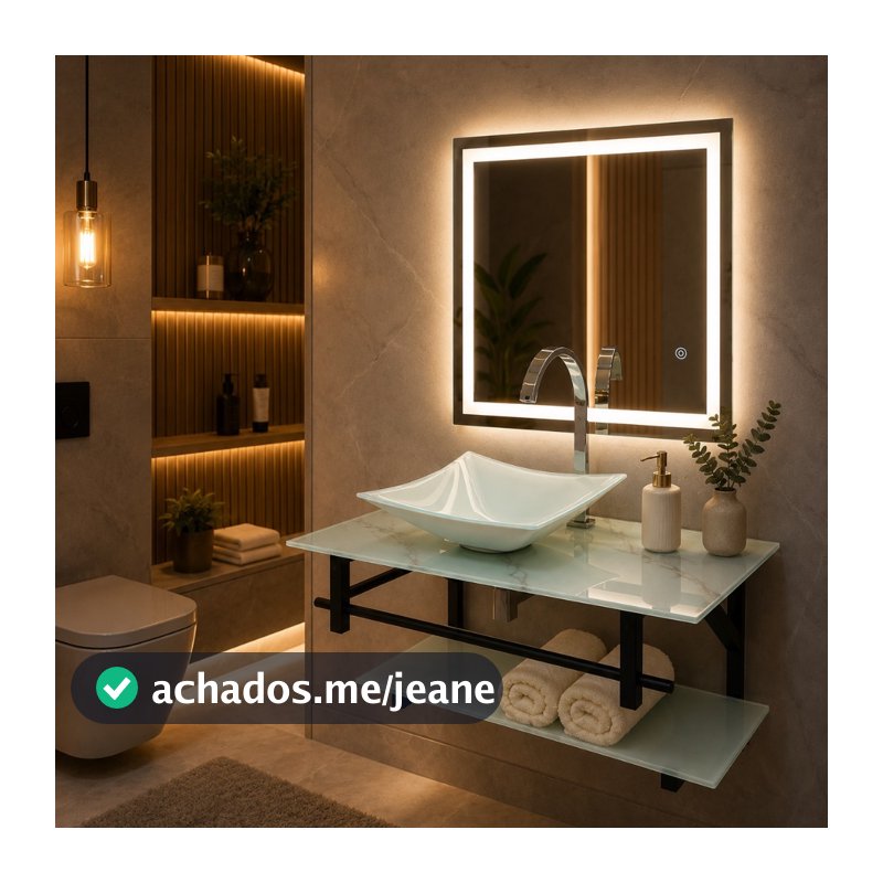 Gabinete para Banheiro com Espelho LED Touch e Cuba Quadrada–40x40, 50x40 e 60x40 cm Gabinete Luxo