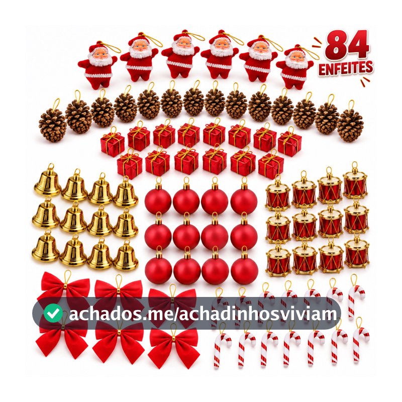 Kit 84/42 Enfeites Decoração Para Arvore De Natal Bolinha Tambor Papai Noel Laços Presente Bengala Pendentes Natalina