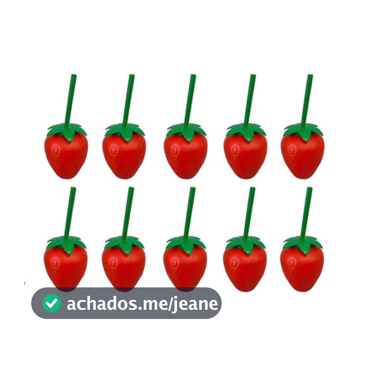 Kit 20 Copos Formato Morango Fruta Com Canudo 500ml Moranguinho Festa Decorativo