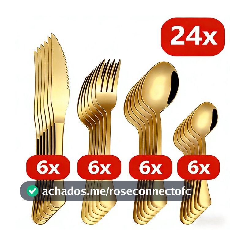 24 Pcs LouçA De Aço InoxidáVel Colher De Sobremesa Dourada / Luxuoso