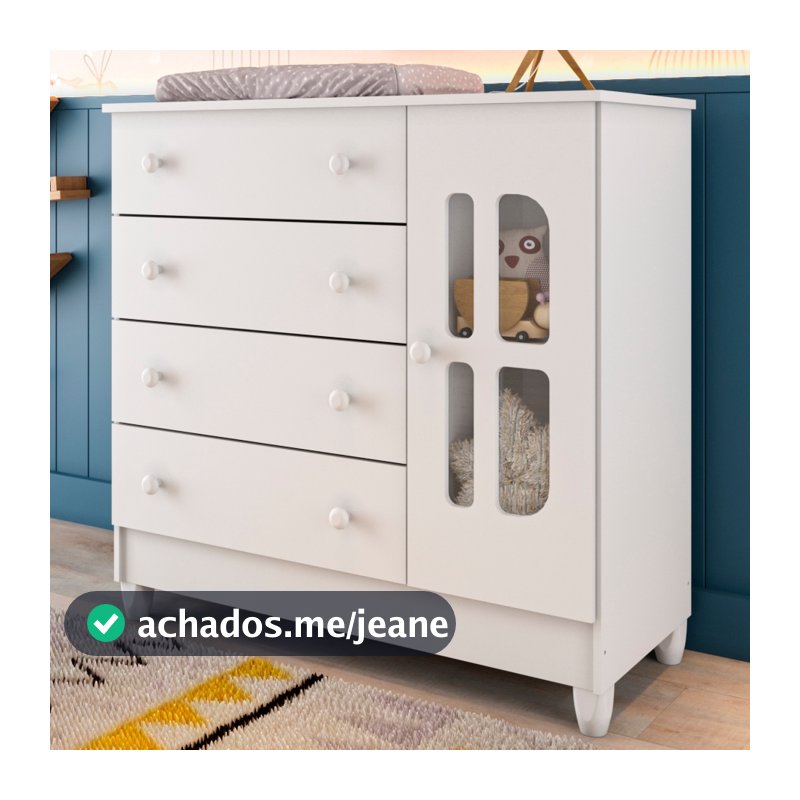 Cômoda Infantil 4 Gavetas com Porta 100% MDF Carolina Baby