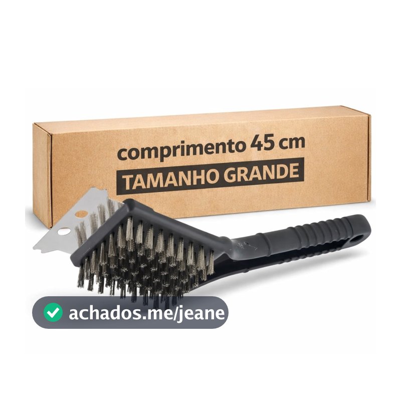 Escova Para Grelha 45cm Cerdas de Aço Inox Original Line Limpa Grelha de Churrasqueira Com Raspador