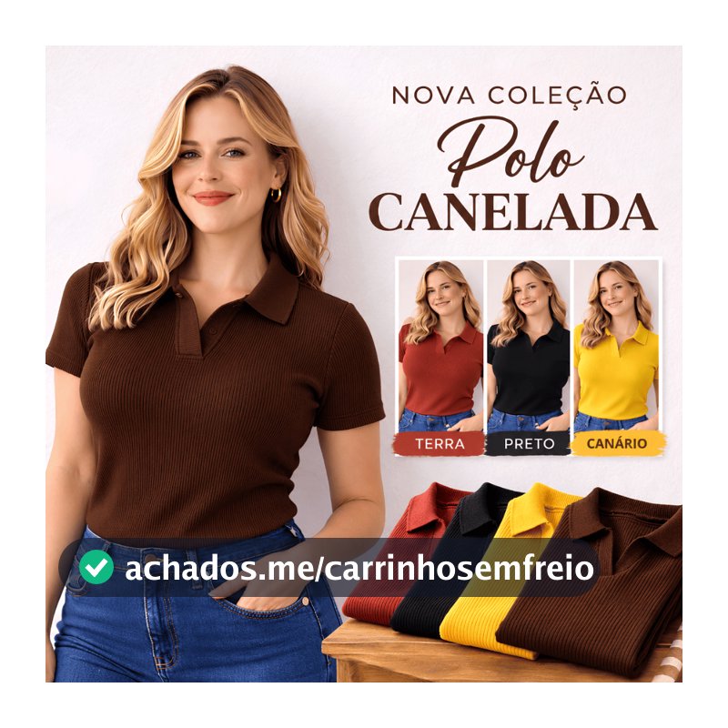 Blusa Polo Feminina Ribana Canelada Fina Manga Curta Ajustada Confortável Casual Elegante P M G