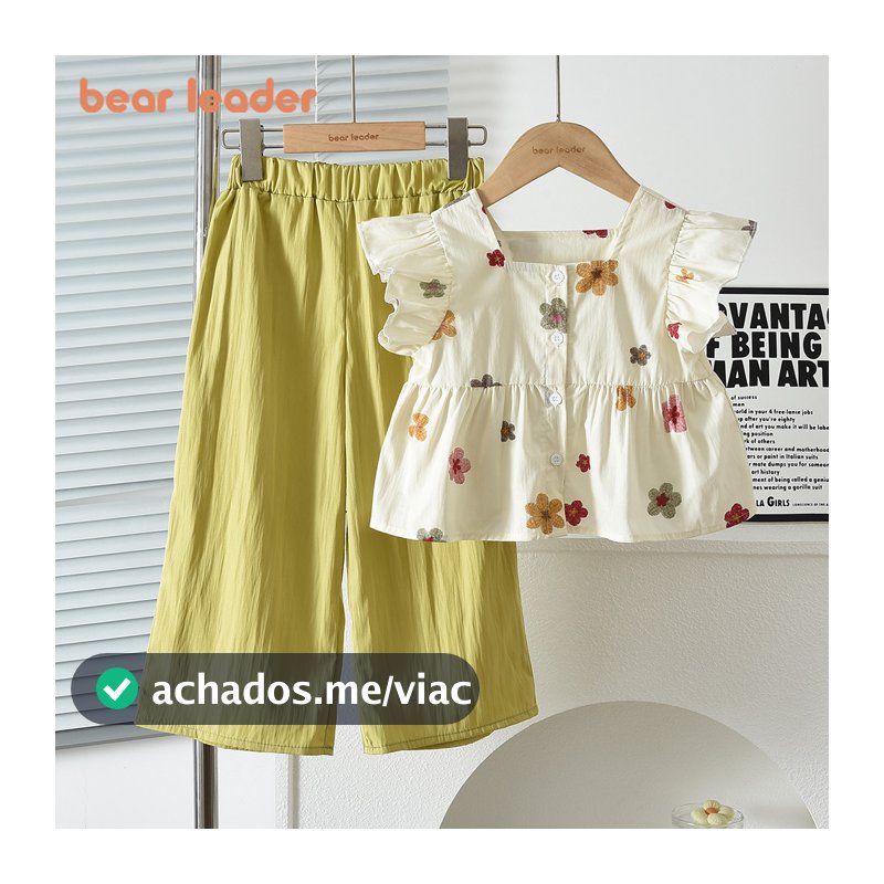 Bear Leader 3 A 10 Anos Adolescentes Meninas Flor Xadrez Estampa Camiseta E Calças Conjunto De Duas Peças Verão Novo Beb