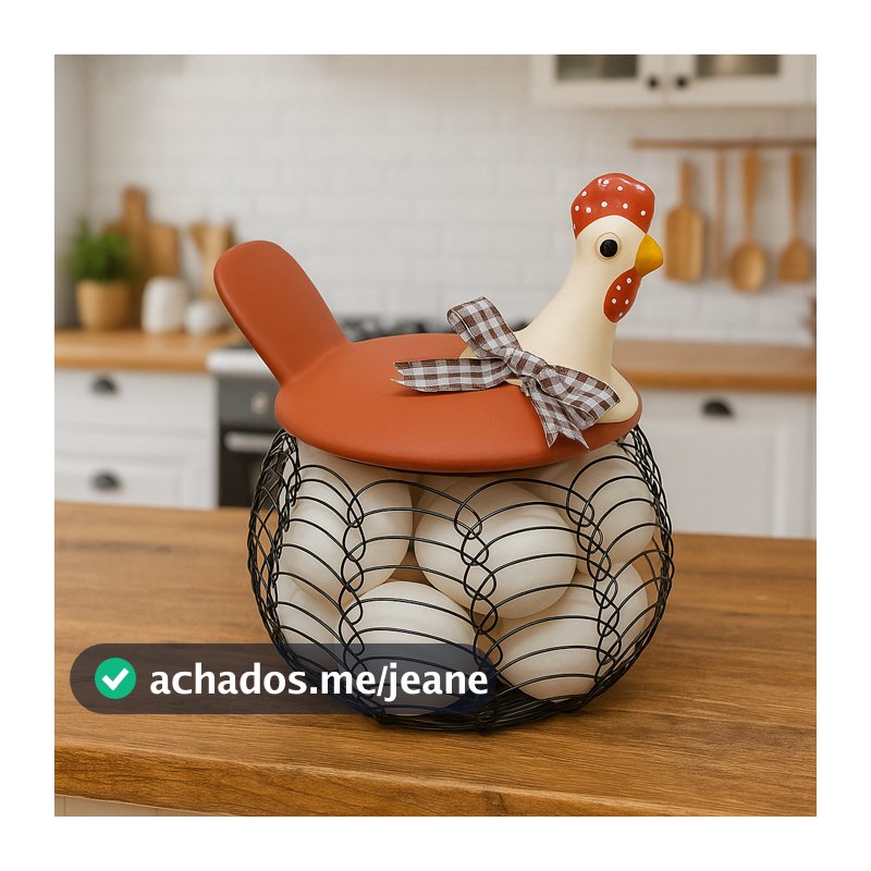 Galinha Porta Ovos Cerâmica Cesto Aramado
