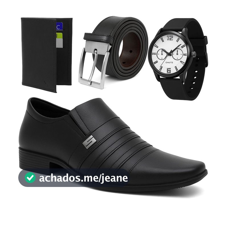 Kit Sapato Social Masculino Oxford Elegante Confortável Com Relógio Carteira e Cinto