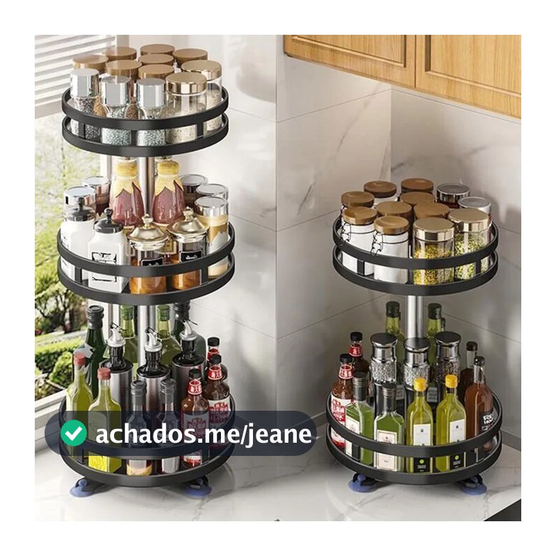Organizador De Condimentos Rack Rotativo Porta Temperos Cozinha 2 Andares