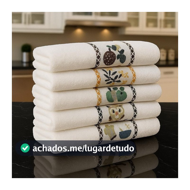 Kit 6 Pano De Prato Copa 100% Algodão atoalhado 45x65cm Barra Decorada Alta Absorção E Qualidade