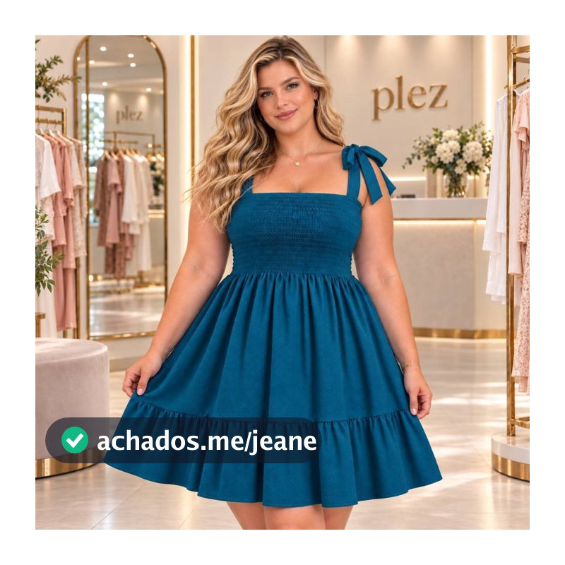 Vestido curto plus size duas marias com alças de amarrar e corpo de lastex tendência soltinho verão