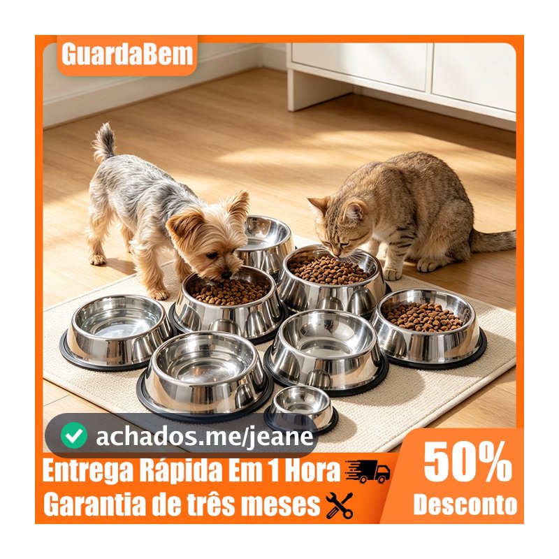 Comedouro e Bebedouro Inox Antiderrapante Para Cães e Gatos - Resistente e Ideal Para Pets de Todos os Potes