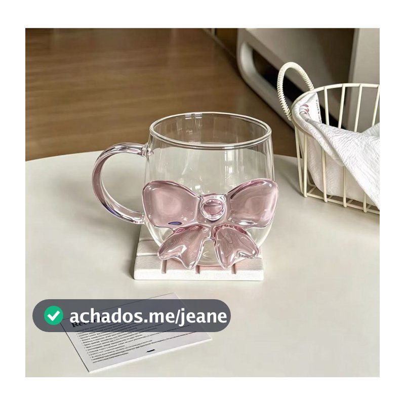 Caneca Xícara de Vidro Laço Rosa 3D 450ML