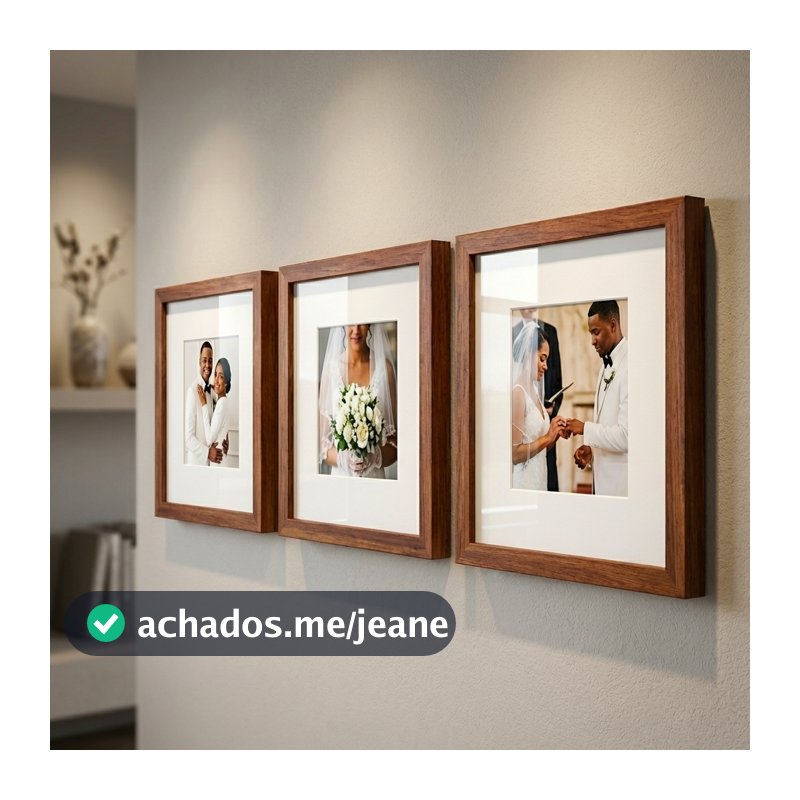 Kit 3 quadros decorativos moldura 23x23 fotografia paspatur vidro acrilico
