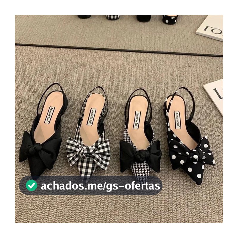 Sandálias de Salto Alto Femininas com Bico Fino, Laço, Slingbacks, Bolas Xadrez, Slip-On, Salto Pequeno, Sapatos Finos C