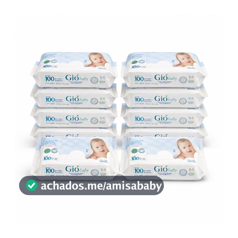 Kit 10 Toalhas Umedecidas Gio Baby 100 Folhas 98% Água Lenço Umedecido
