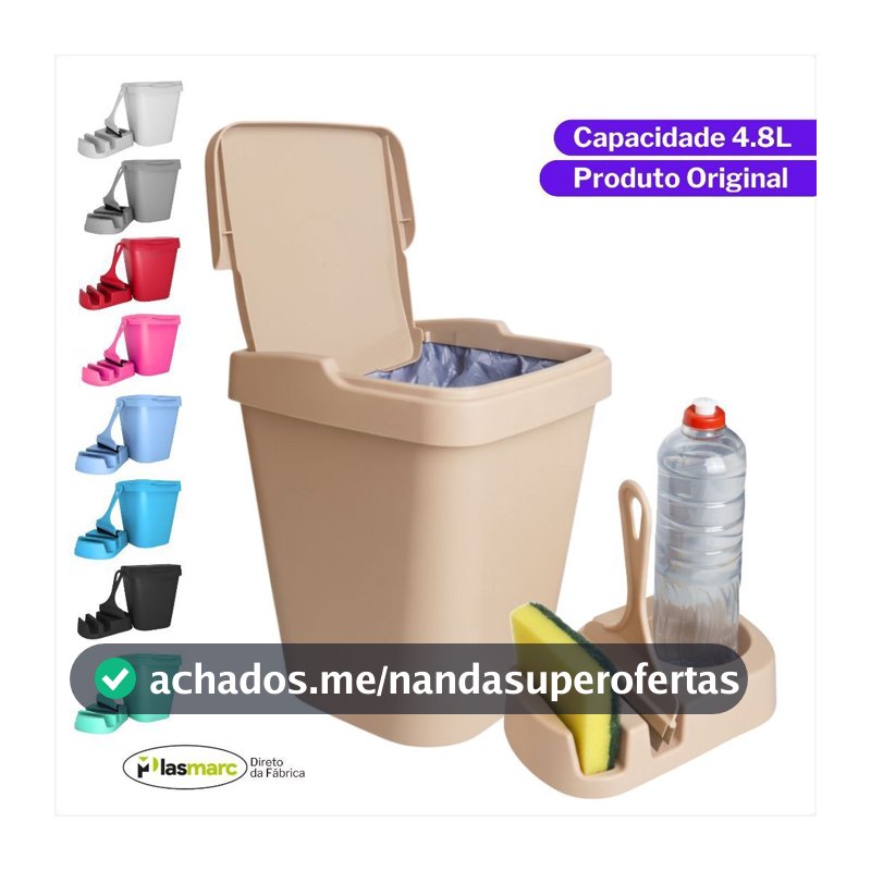 Kit Pia Com Lixeira 4,8L Rodinho e Porta Detergente Color Para Cozinha