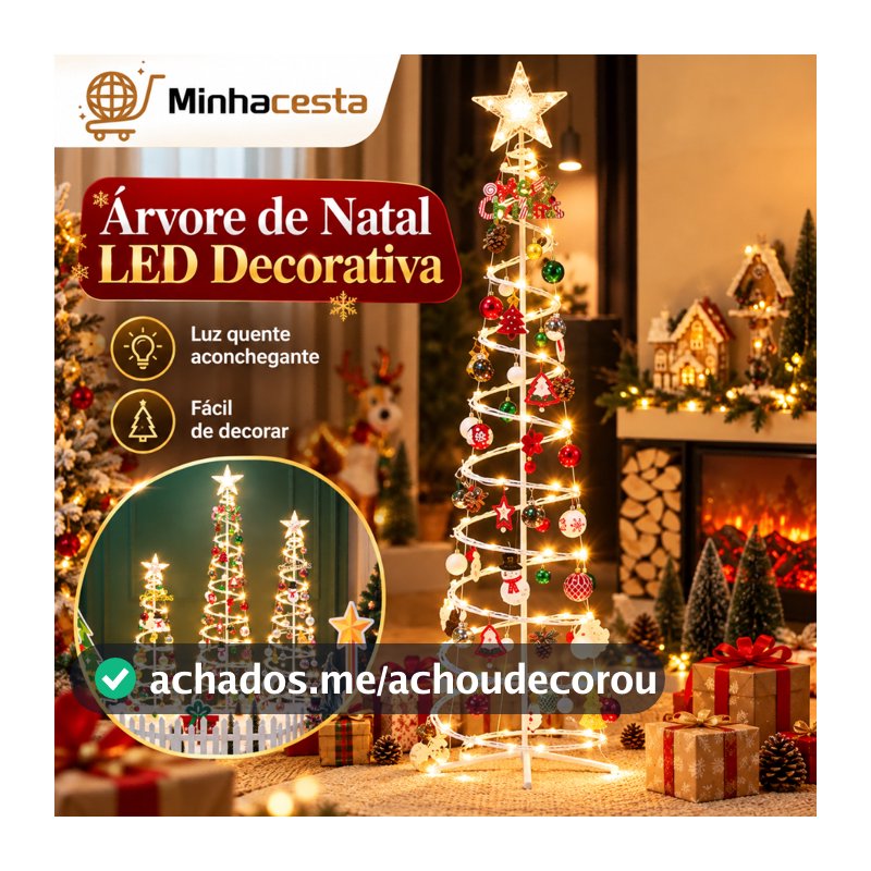 Árvore de Natal 1,8m iluminada LED com Kit Completo de Enfeites dobrável DIY Decoração Festiva N10