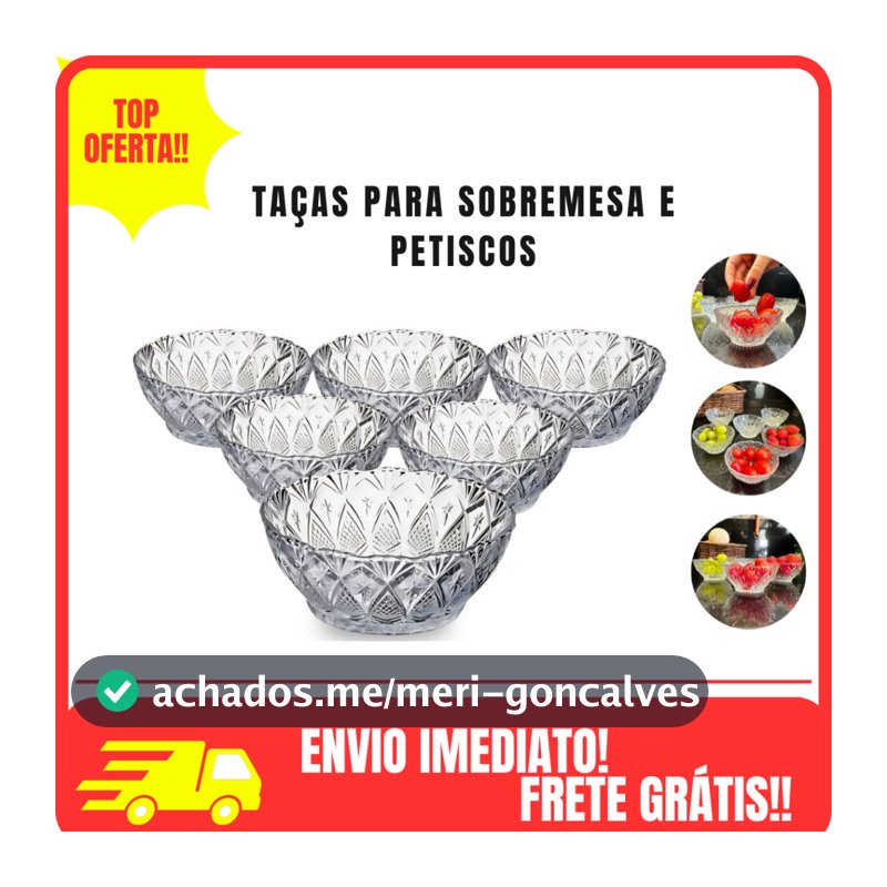 Jogo Sobremesa Taças Tigela Bowl 6 ou 18 Peças 170ml Vidro Desenhado Pote Doce Sorvete Aperitivo