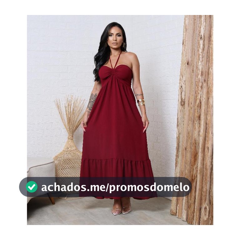 Vestido feminino Longo Tomara que Caia  com Amarração Lastex nas Costas - Moda Festa Verão