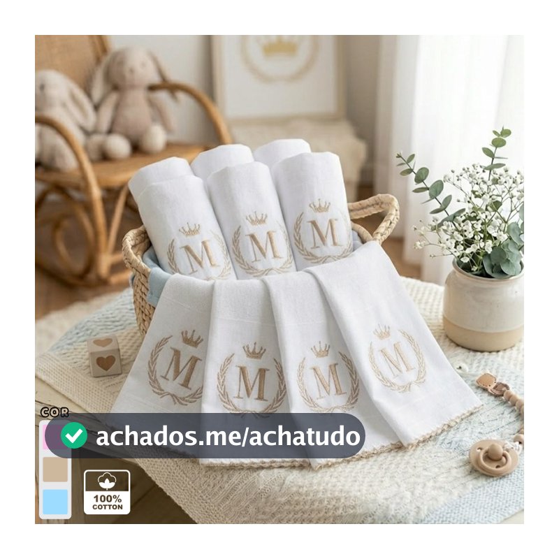 Fralda de Boca Personalizada 10 Unidades Com Inicial Do Nome Do Bebe Bordada Menino Menina Dupla