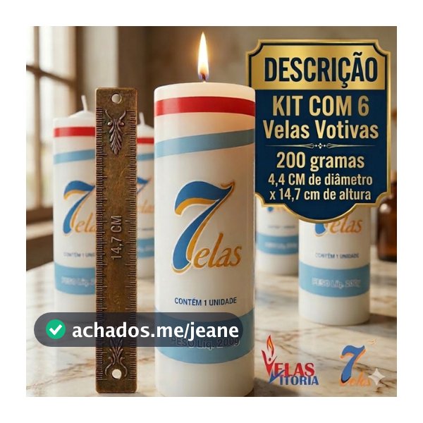 kit c/ 6 Velas Votiva Branca 200g Parafina Pura