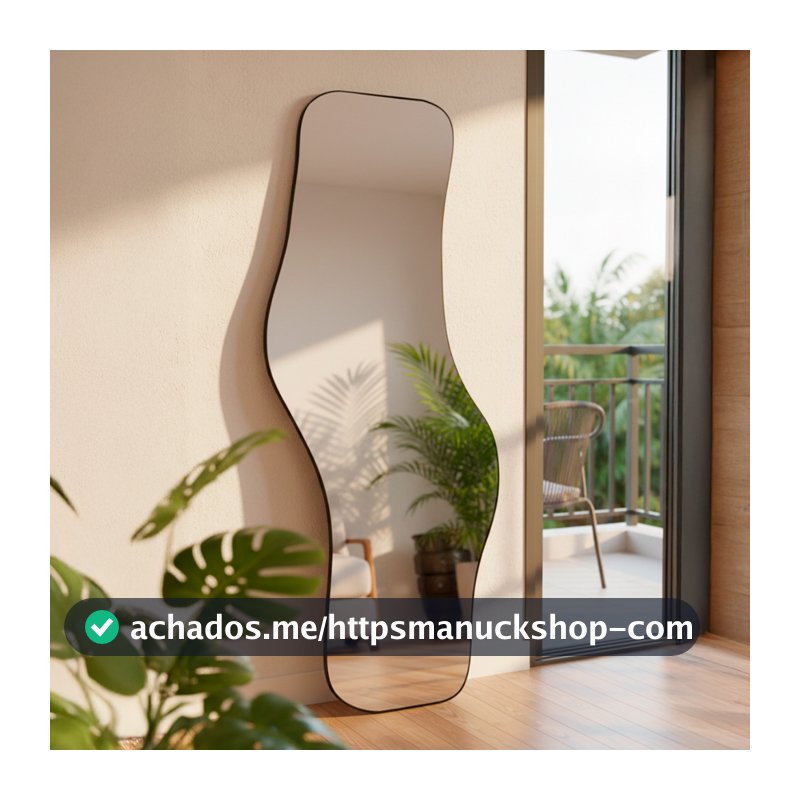 Espelho Waves de Parede 170x70 – Design Orgânico com Acabamento em Couro Ecológico