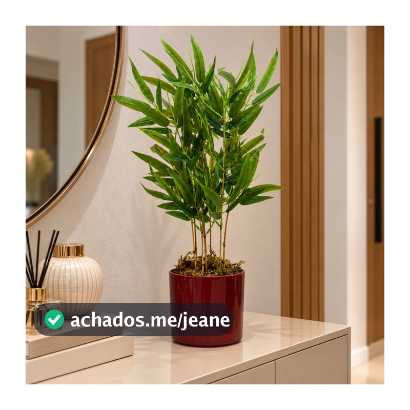 Vaso Redondo com Bambu da Sorte Artificial - Vaso Decorativo com Planta Artificial Bambu Mossô Decoração de Mesa Aparado