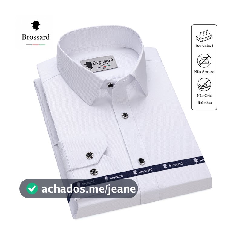 BROSSARD Camisa Social Masculina Manga Longa Slim Fit Blusa Não amassa Algodão Trabalho e Casual