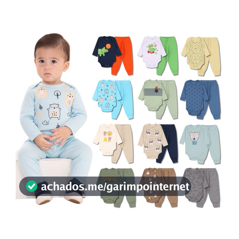 Kit 12 Peças de Roupas para Bebê Menino (6 Body Longo + 6 Calça Mijão)Kit 6 Body Roupa Infantil Bebê