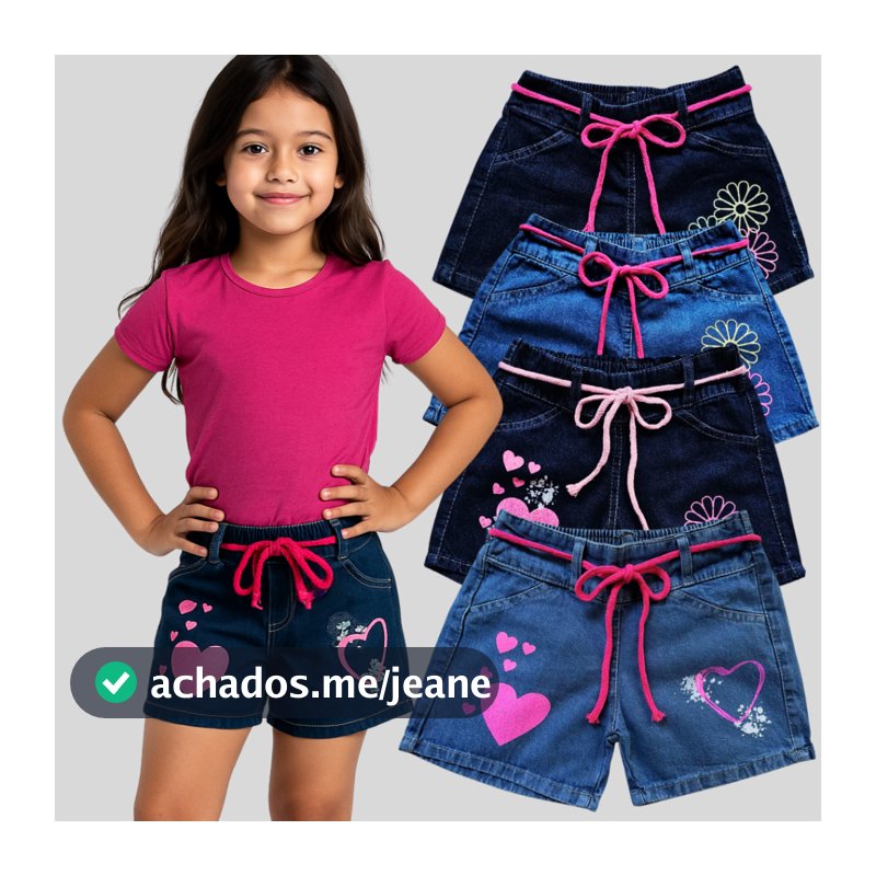 SHORTS JEANS INFANTIL JUVENIL MENINA COM ESTAMPA MODINHA 6 AOS 10 ANOS PRIMAVERA VERÃO