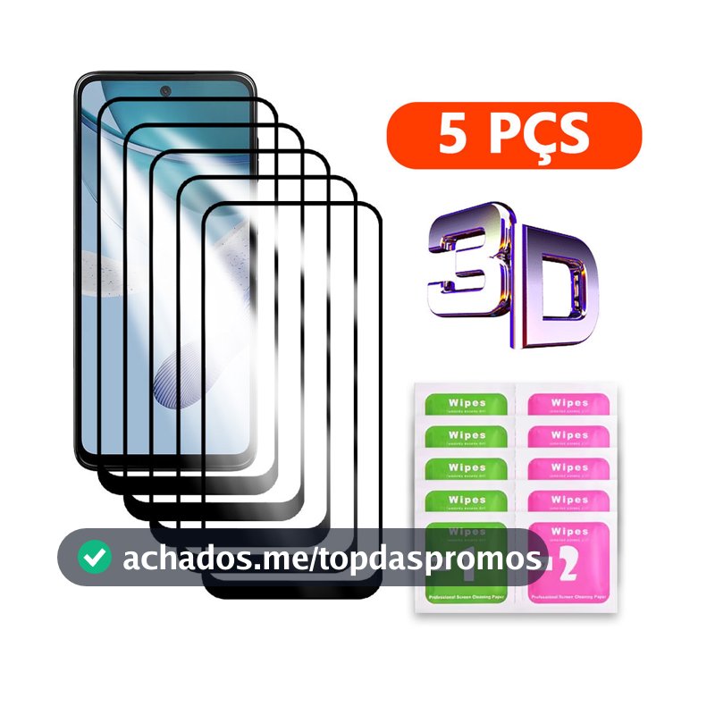 Kit 5 Película 3D Vidro Temperado Para Todos Motorola  Moto G84 G54 G34 G24 G14 G04 G73 G53 G23 G13 G30 G20 G10