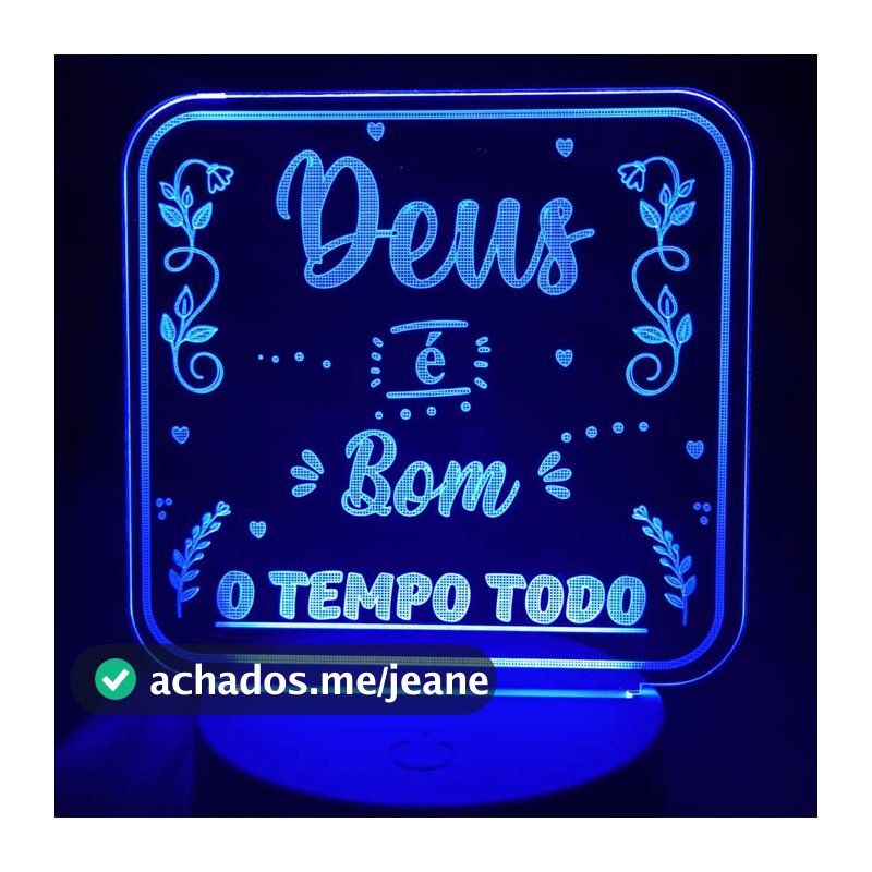Abajur Luminária Deus é bom o tempo todo frases religiosas Led 3D d Mesa ac0049 Presente Criativo salmo bíblia versículo