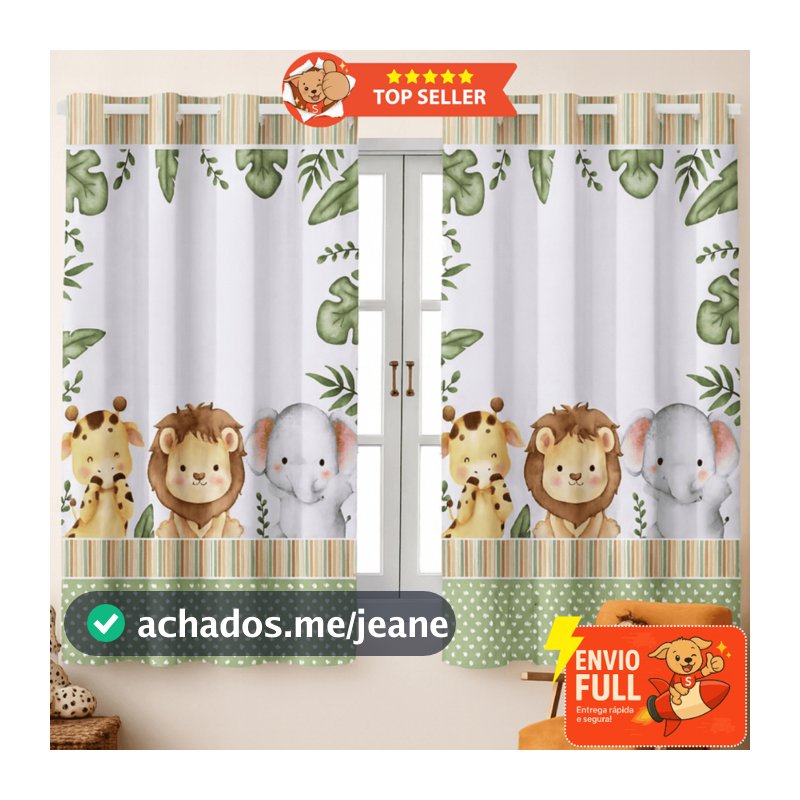 Cortina Safari Baby 2,00x1,50m – Decoração Encantadora para Quarto Bebê Infantil
