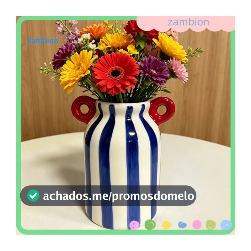 Lively Home Decor Vase Decorative Ceramic Hand-painted Striped Flower with Dual Handles – Small Wide Mouth Bud for Flo