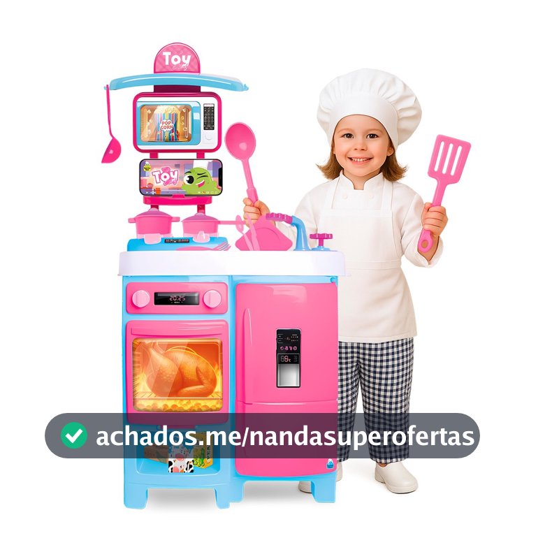 Cozinha Infantil Rosa Bancada Completa Toy Chef Com Panelinha Sai Água Micro-ondas E Fogão - Samba Toys