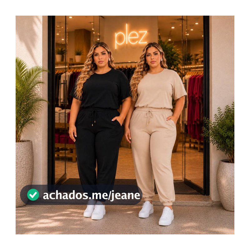 Kit 2 conjuntos plus size calça jogger com forro e elástico e blusa com manga tamanho maior básico