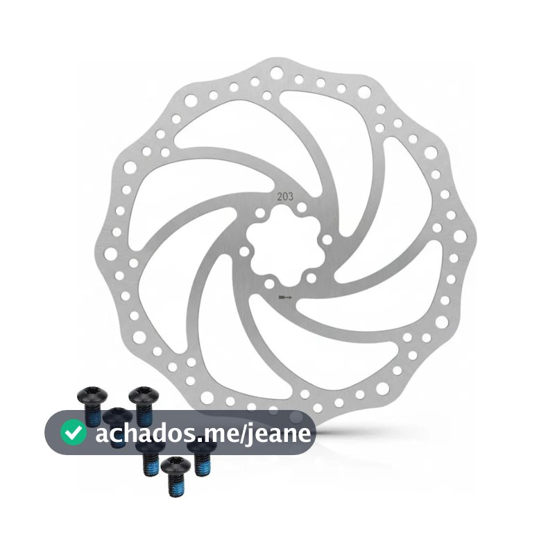 Disco Rotor Freio Bike 203mm Aço Inox + 6 Parafusos Prata