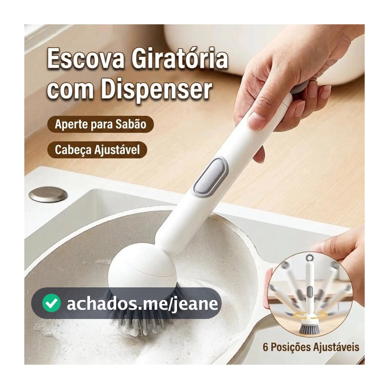 Escova de Limpeza Giratória com Reservatório de Detergente, Escova Multiuso para Cozinha