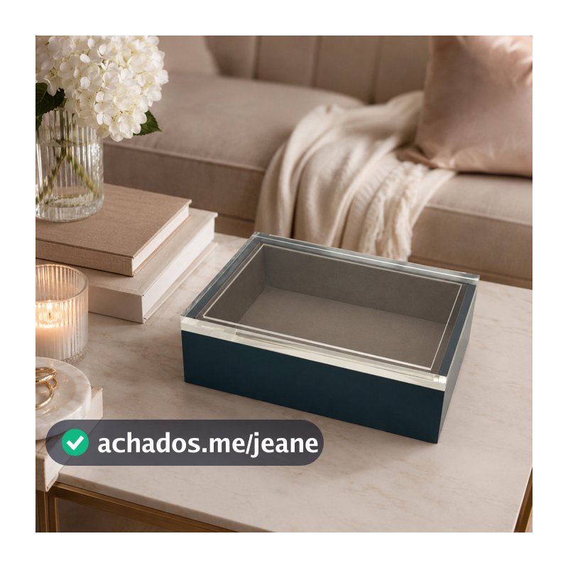 Caixa Decorativa Verde Petróleo Laqueada com Tampa Acrílico Cristal
