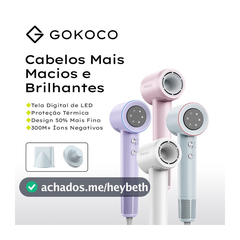 GOKOCO Secador de Cabelo GD029 Alta Velocidade Secador íons negativos Profissional 1500W de 2 Minutos Secagem Rápida