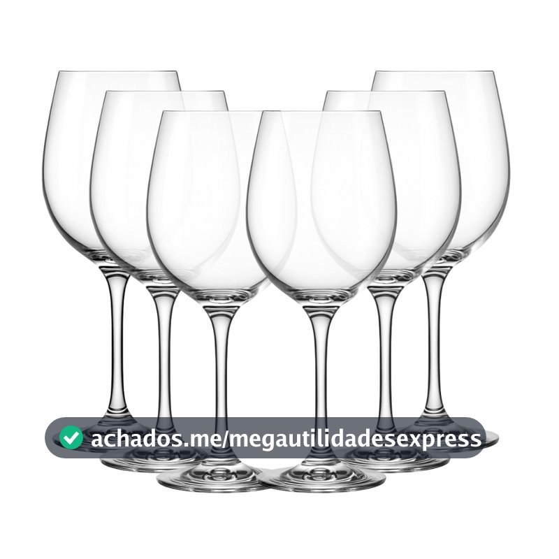 Jogo 6 Taças de Vidro Resistente Premium Luxo para Vinho e Água 465ml - Design Moderno Drink Coquetel